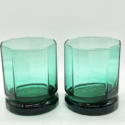 Anchor Hocking Essex Emerald Green Paneled Glass Vintage Tumblers Set Of 2