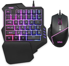 One-Handed RGB  Keyboard and Mouse Combo, 35 Keys Mini  Keypad, 6400 DPI Mouse, 