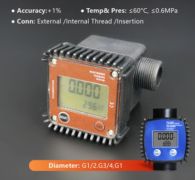 K24 Digital Fuel Flow Meter Stainless Steel Turbine AdBlue Urea Water 1/2 3/4 1
