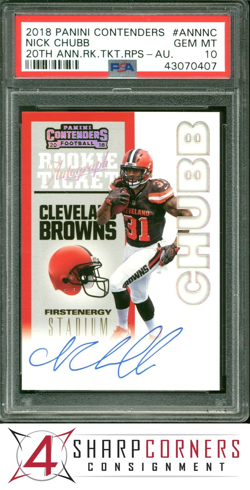Nick Chubb Panini Contenders 20th Anniversary Rookie Ticket Rps #ANNNC Autograph