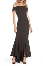 Chi Chi London Shirley Off the Shoulder High/Low Evening Gown SZ 6 Black