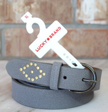 Lucky Brand Belt Women s XL Metallic Shimmer Studded Leather Poly Gray NEW