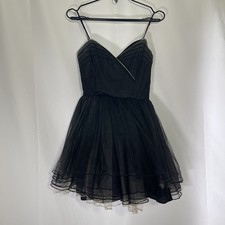 Betsey Johnson Size 4 Black Dress Taffeta Ruffle Lace Party Dance Evening