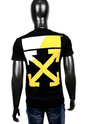 Off-White Herren T-Shirt M Schwarz Logo Arrow Gelb Virgil Abloh Slim Fit