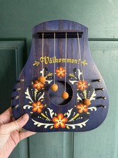 Vintage SWEDISH Wood Door Harp/Welcome Scandinavian/Floral Blue hand painted