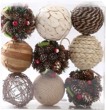 9PCS 3.5In Christmas Rattan Ball Orbs Vase Bowl Filler Home Party Decor