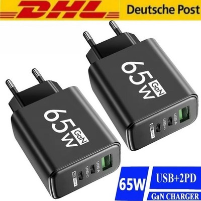 65W USB-C 3-fach Schnellladegerät 2x USB-C 1x USB Charger Mehrfach Stecker