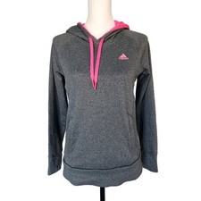Adidas Climawarm Ultimate Hoodie Women Gray Pink Kangaroo Pocket Thumb Hole Sz S