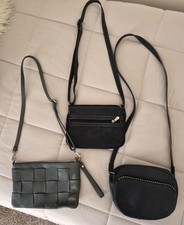 Lot of 3 Women  s Small Leather Crossbody Bags, Zip, Adjustable Strap, Blk/Gray