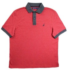 Nautica Mens Polo Shirt M Short Sleeve Cotton Pullover Contrasting Trim Red 79
