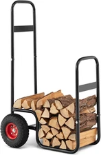 Goplus Firewood Cart with Wheels, Outdoor Indoor Rolling Fire Wood Log Cart with