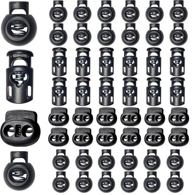 ZUSHALLMY 48pcs Upgraded Plastic Cord Lock, 1inch, 48 Pcs Mixed Sizes,black