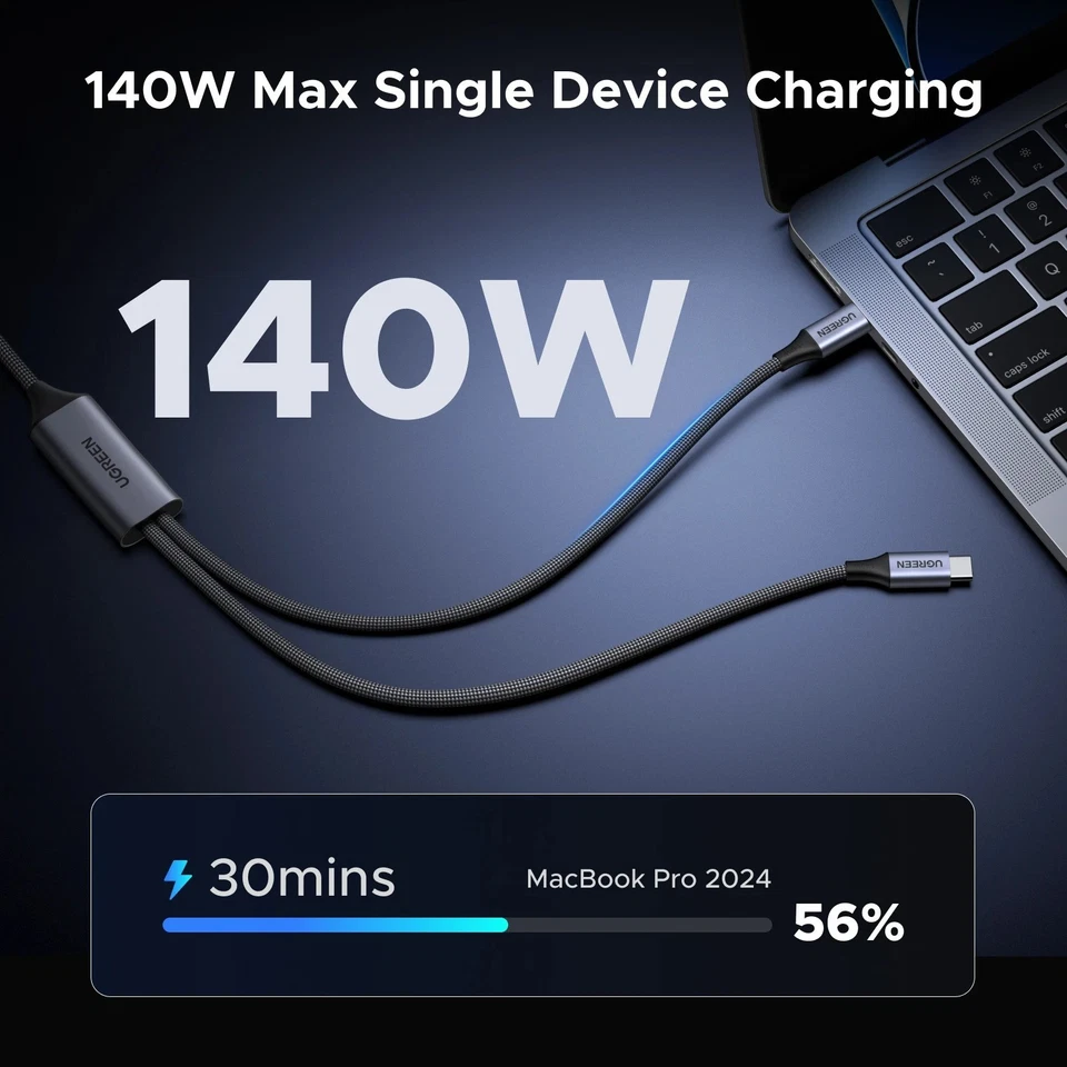 UGREEN 140W Type C To USB C Cable 2-in-1 PD3.1 Fast Charging For iPhone Laptop - Image 3 of 4