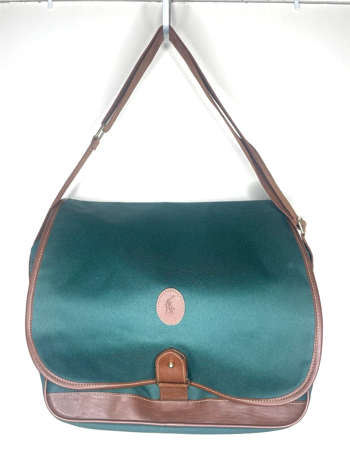 Vintage Polo Ralph Lauren Green Crossbody Messenger Bag Laptop Briefcase Luggage - Image 2 of 4