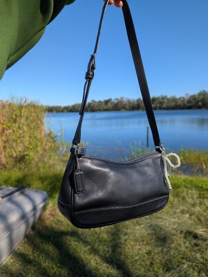 Vintage COACH Hampton Demi 7587 Black Leather Shoulder Bag | eBay