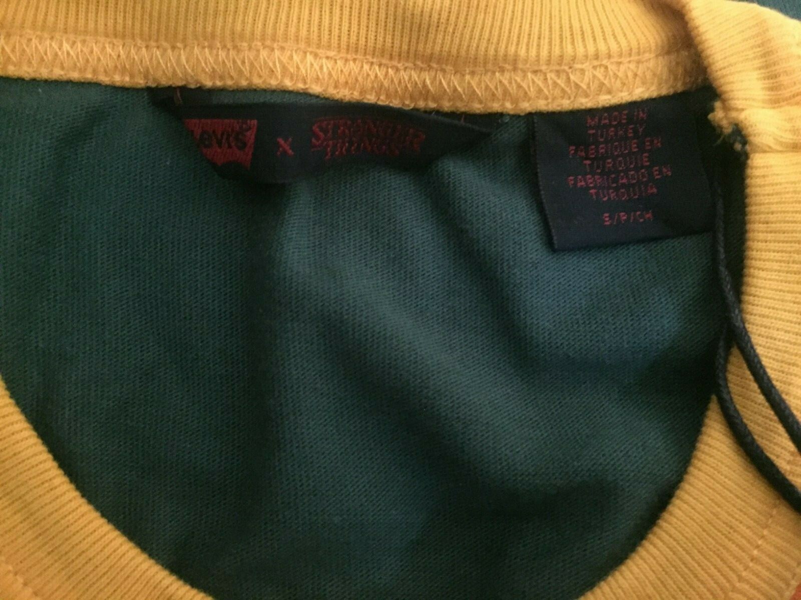 New Levis x Stranger Things Camp Know Where Ringer Tee Dark Green. Small Size. S image 5