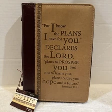 Christian Art Gifts Tan Faux Leather Bible/Book Cover for Men Or Women NWT