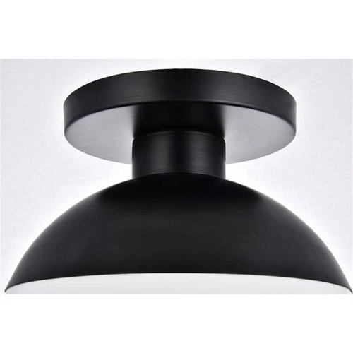 Living District Eclipse 1-Light Metal & Glass Flush Mount in Frosted White/Black - Picture 4 of 5