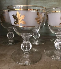 Mid Century Libby Frosted Gold Lead Cordial/Champagne Glasses