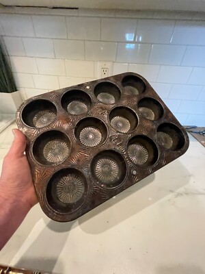 Vtg Ecko Ovenex Starburst Metal 12 Muffin Cupcake Tin Baking Pan USA  N-120-12
