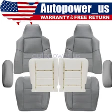 For 2002-2007 Ford F250 Front Perforated Leather Seat Cover Gray & Cushion Pad