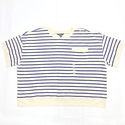 Lauren Ralph Lauren Womens  Cream Black Stripped Shirt Short Sleeve Cotton Blend