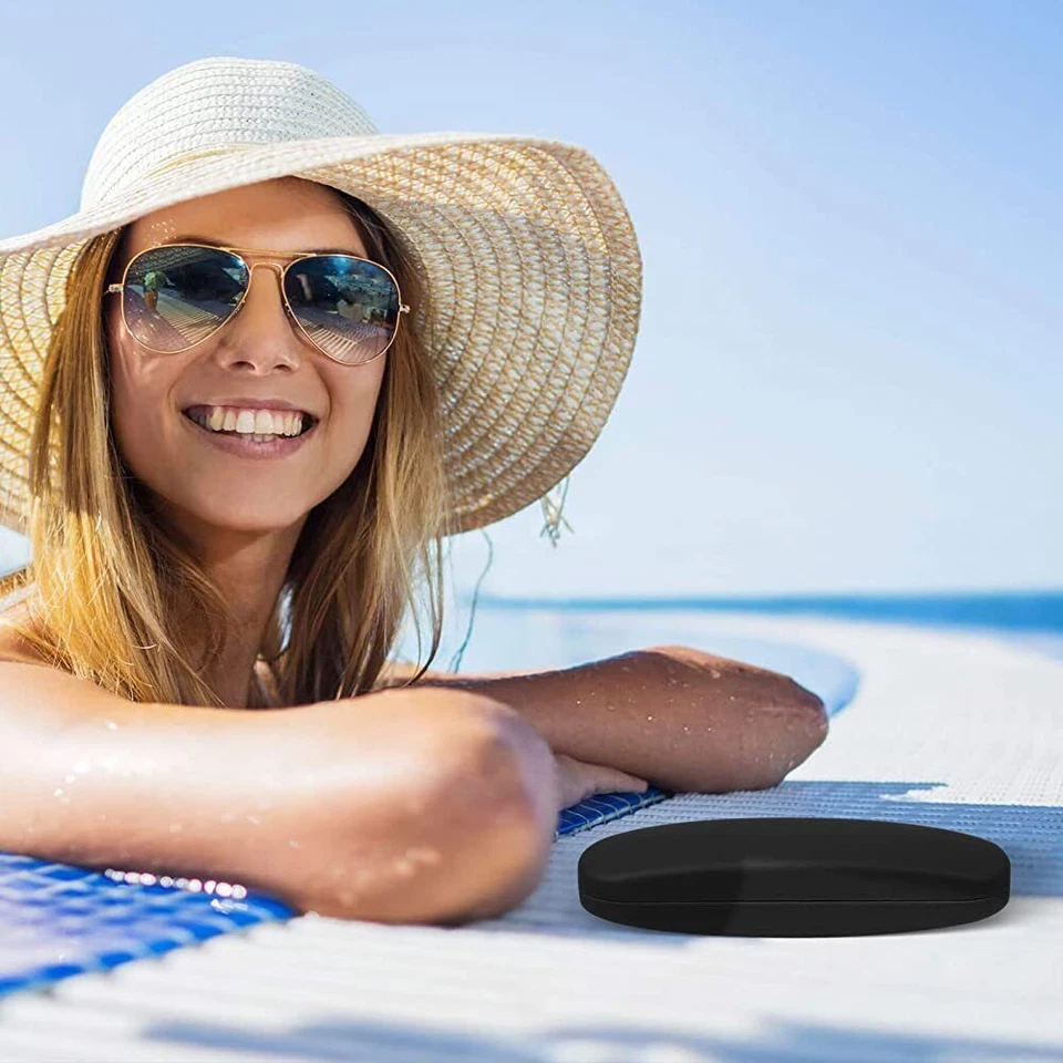 NEW Clam Shell Hard Eyeglasses PU Glasses Case Black w/Microfiber Cleaning Cloth - Image 3 of 4