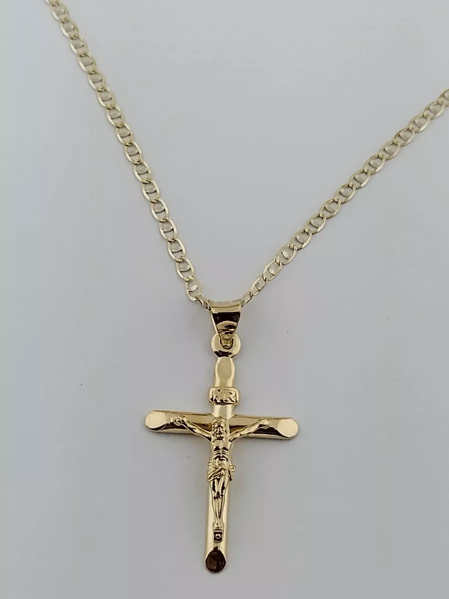 Small Cross Pendant in 14k Yellow Gold for Baptism Communion Confirmation,  size 0.98x0.66 inch without chain | Mens Womens 14k Charms for Necklaces  (up to 4mm) | Real Italian Gold Jewelry made