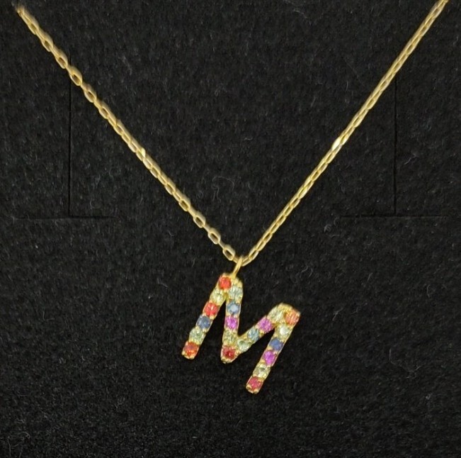 18K Gold Necklace 750 M With Colorful Zirconias Letter M | eBay