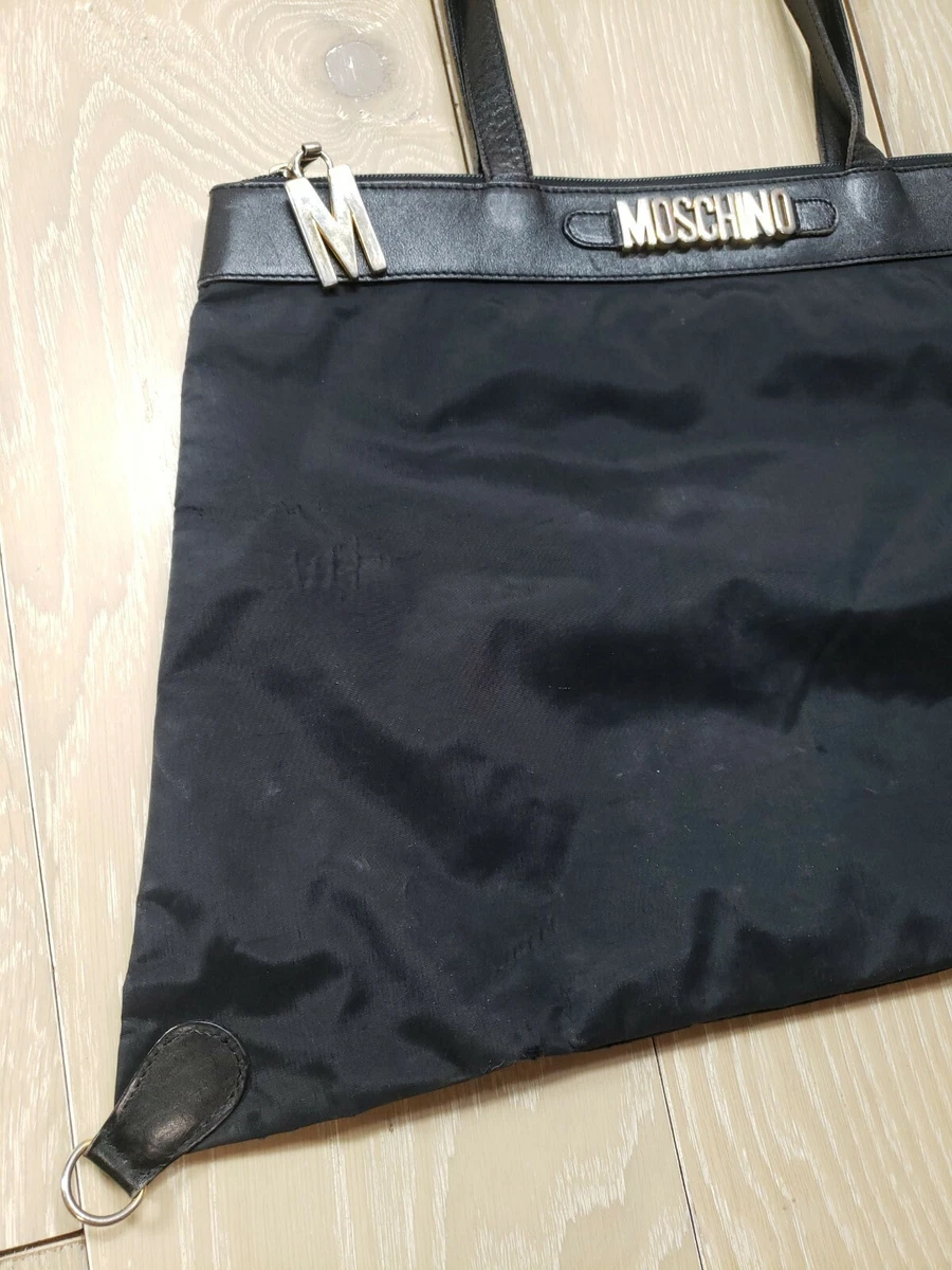 Moschino Tote Bag Shopper Black Nylon Leather Redwall Strappy