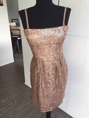 BCBG Vintage Lined Gold Sequin Party Holiday Dress Size With