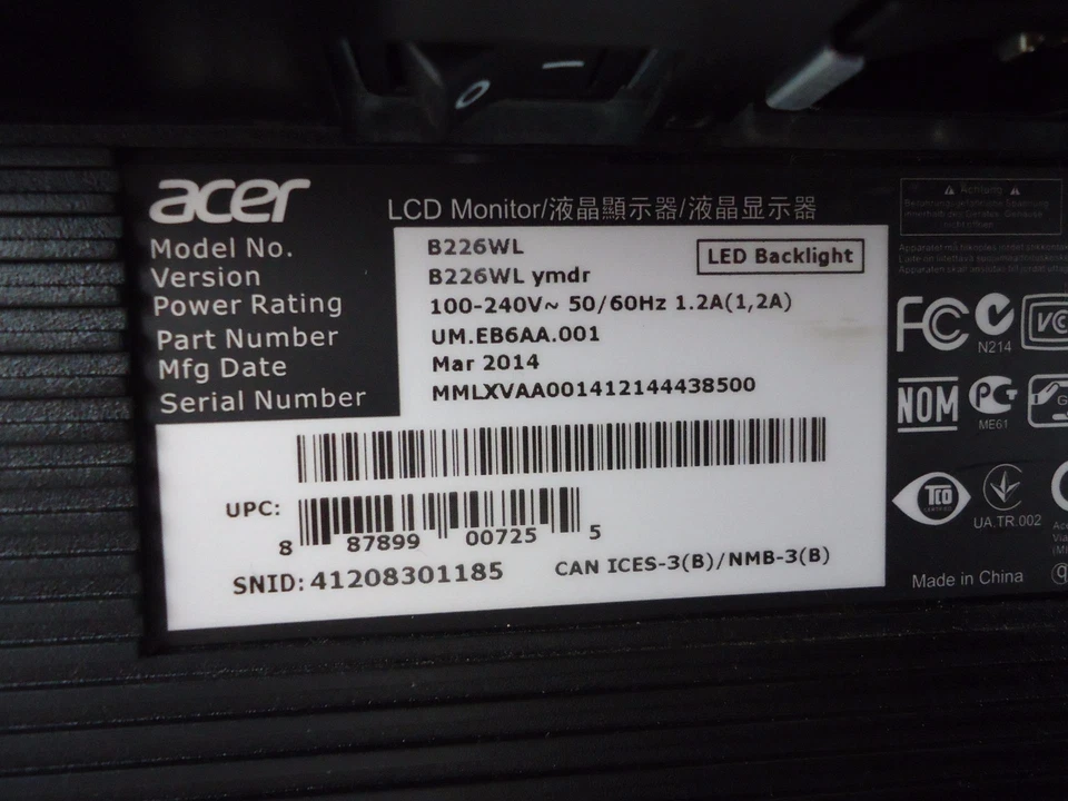 GRADE B ACER B226WL UM.EB6AA.001 22" Flat Widescreen LED LCD Monitor 1680x1050 - Image 4 of 4
