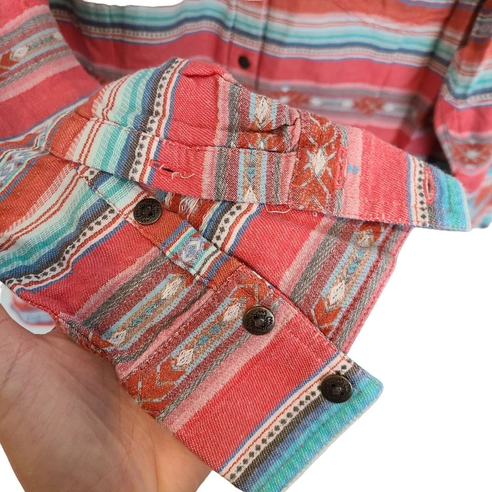 Camisa Ariat Mujer 1X Azul Naranja Abotonada Serape Jacquard Western REAL Brave Foto 4 de 4