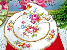 Royal Stafford tea cup and saucer trio floral pink rose tulip teacup England