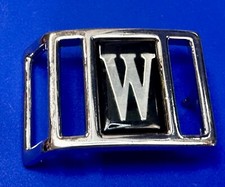 Letter W Initial Monogram black and silver color retro Belt Buckle by Avon