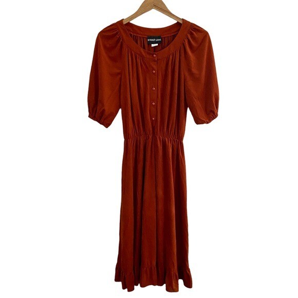Vintage Strait Lane Rust Color Puff Sleeve Midi Dress Size 12 | eBay