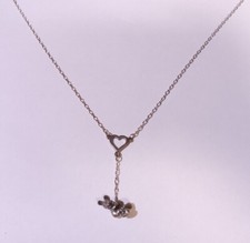 Elegant Hanging Mickey Mouse  Heart Silver-tone Y Necklace 1990s Vintage