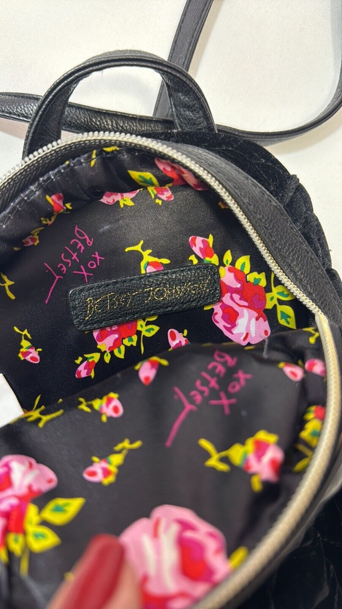 Betsey Johnson Black Velvet Velour Flora Mini Backpack Cross  display picture 3