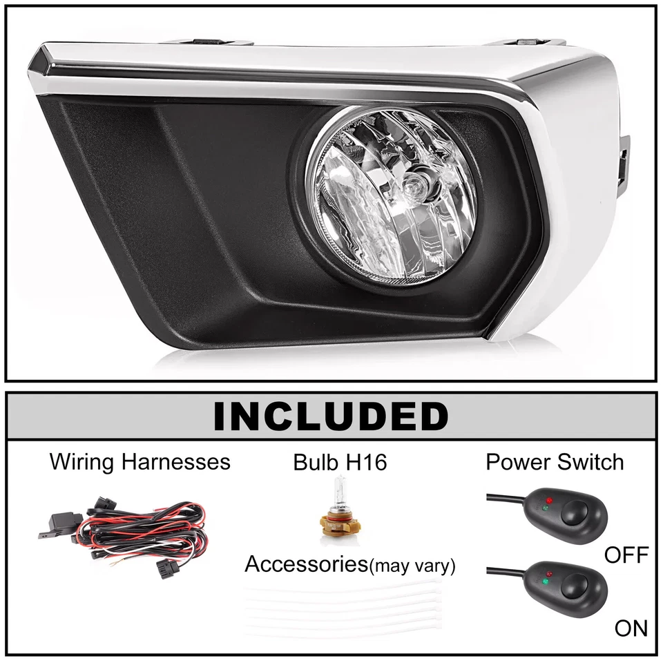For Chevrolet Colorado 2021-2022 Clear Fog Lights w/ Chrome Bezel Wires Switch - Image 2 of 4