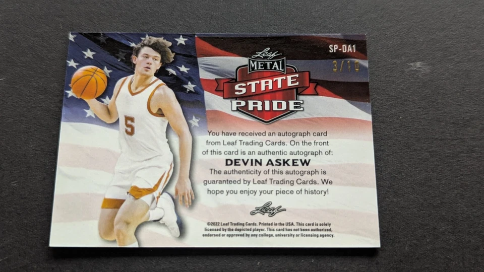 2022 Leaf Metal Basketball State Pride Auto Devin Askew RC Rookie /10 - Image 2 of 3