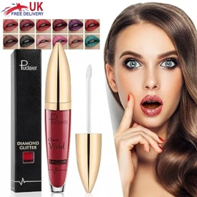 Pudaier Diamond Glitter Matte Liquid Lipstick Velvet Long Lasting Lip Gloss UK