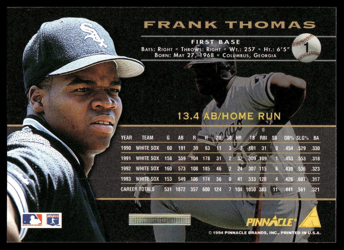 1994 Pinnacle #1 Frank Thomas Chicago White Sox Baseball Card | eBay