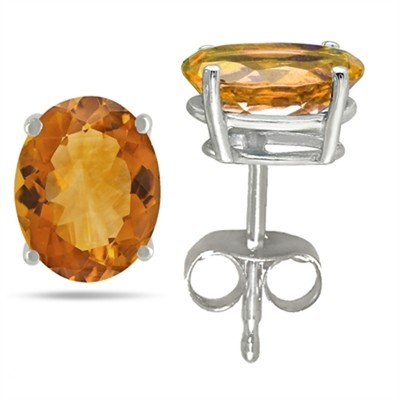 Ohrringe 9 x 7 ovale Form Citrin in 14 Karat Weißgold