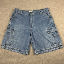 Faded Glory Jean Shorts Mens 38 Blue Denim Cargo Jorts Vintage Y2K Baggy Grunge