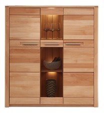 Highboard Kommode mit LED-Beleuchtung 3 Türen Kernbuche teilmassiv 127 x 137 cm