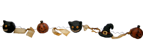 NIB 5' Halloween GARLAND Black Cat Jack O Lantern Witch Paper Clay Coil Wire - Picture 2 of 6