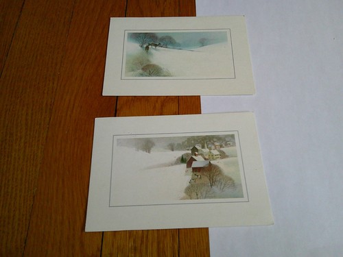 Vintage Hallmark Christmas Cards Snowy Scene Deer Farm Cows 2 CARDS NO envelopes