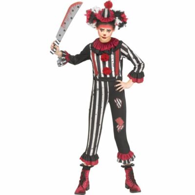 Spirit Halloween Kids Glow In The Dark Neon Clown Costume Set With Dress, Headband, Tights & Hair Clips