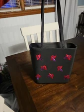 Women's Purse Red Hat Society Black Hand Bag Red Embroidered Hats