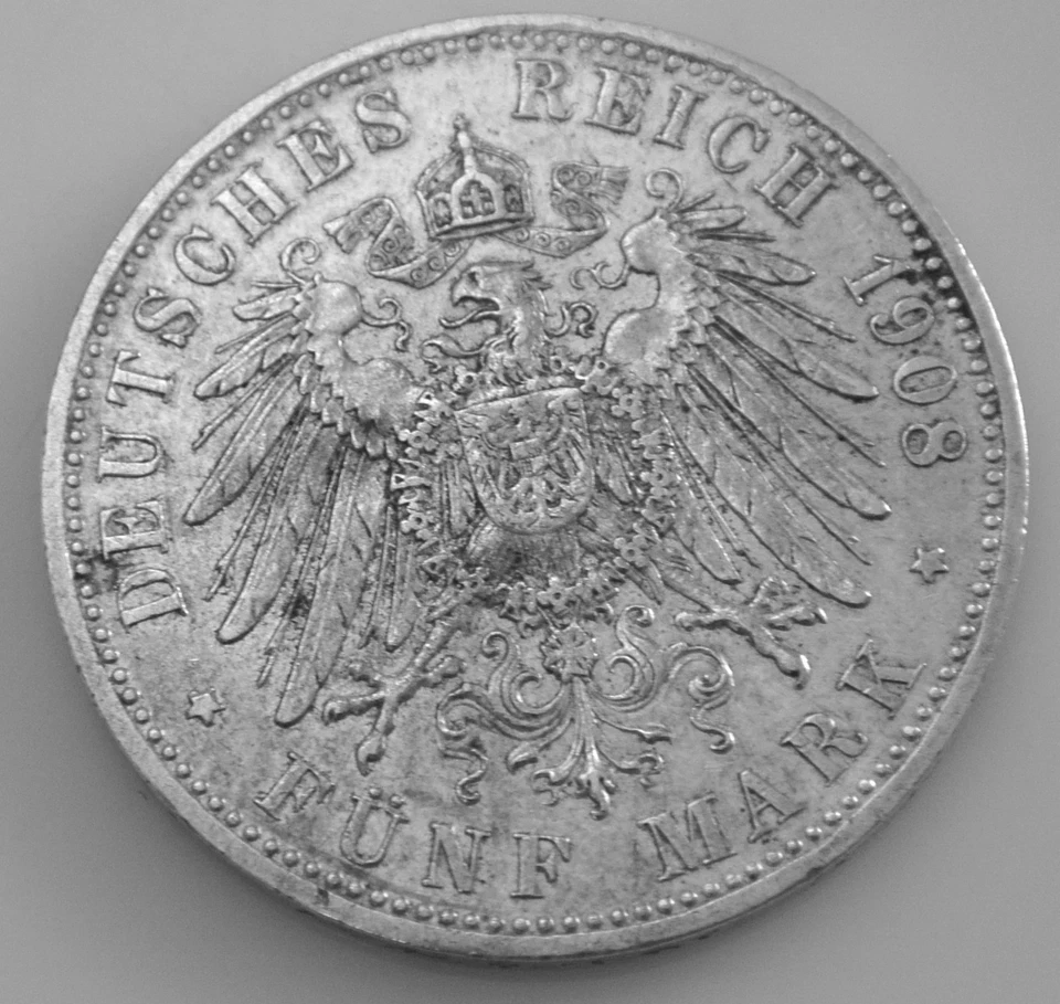  5 MARK OTTO KÖNIG 1908 D VON BAYERN  MÜNZE SILBER . - Bild 2 von 4